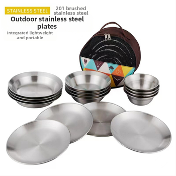 Roostevabast terasest õhtusöögitaldrikute komplekt õues kasutamiseks, telkimiseks mõeldud grillilauad, kaasaskantavad isejuhtivad grillitaldrikud, supikauss, kausikomplekt