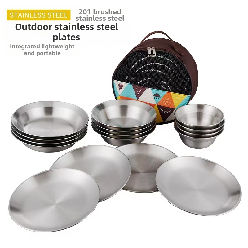 Roostevabast terasest õhtusöögitaldrikute komplekt õues kasutamiseks, telkimiseks mõeldud grillilauad, kaasaskantavad isejuhtivad grillitaldrikud, supikauss, kausikomplekt