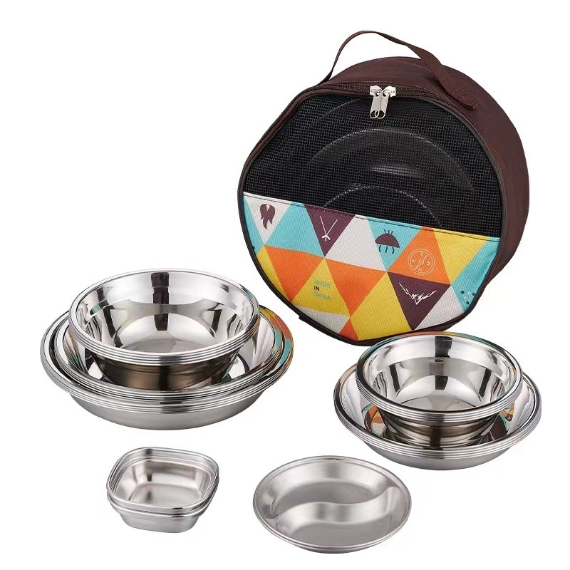 Roostevabast terasest õhtusöögitaldrikute komplekt õues kasutamiseks, telkimiseks mõeldud grillilauad, kaasaskantavad isejuhtivad grillitaldrikud, supikauss, kausikomplekt