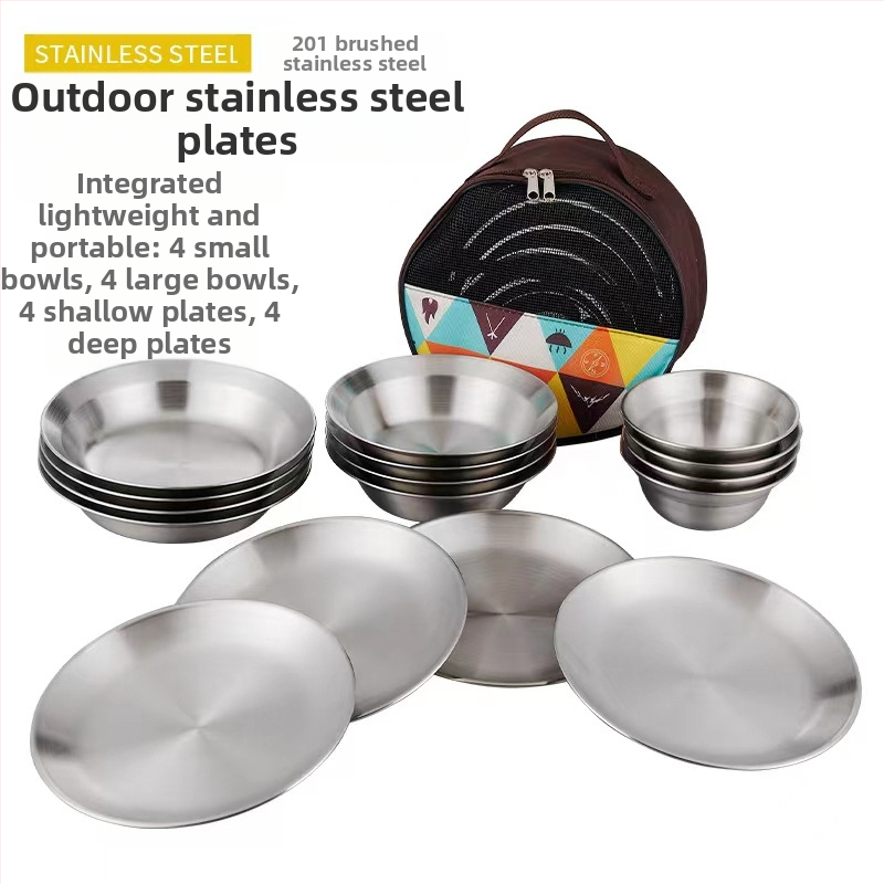 Roostevabast terasest õhtusöögitaldrikute komplekt õues kasutamiseks, telkimiseks mõeldud grillilauad, kaasaskantavad isejuhtivad grillitaldrikud, supikauss, kausikomplekt