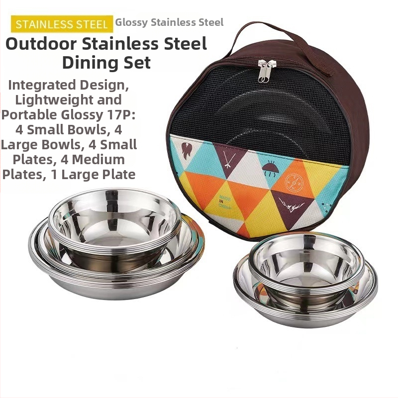 Roostevabast terasest õhtusöögitaldrikute komplekt õues kasutamiseks, telkimiseks mõeldud grillilauad, kaasaskantavad isejuhtivad grillitaldrikud, supikauss, kausikomplekt