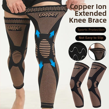 Vario jonų prailginti kelių apsaugai, vario pluošto megzti neslystantys slėginiai kojų apsaugai suaugusiems, krepšiniui, tinkliniui, sportui.