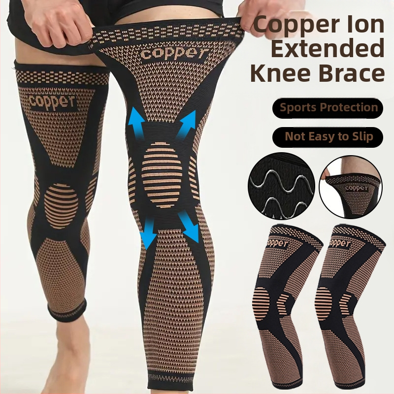 Rézionnal meghosszabbított térdvédők Rézszálas kötött csúszásgátló nyomás alatt álló lábvédők Felnőtt láb kosárlabda röplabda sport térdvédők