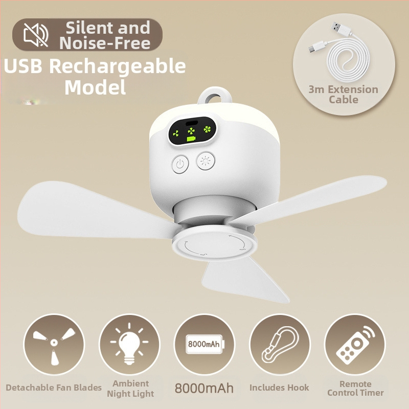 Távirányítós kis mennyezeti ventilátor, ultra csendes, nagy szél, diákhálótermi ágy töltése, kis éjszakai fény, szúnyogháló, elektromos ventilátor