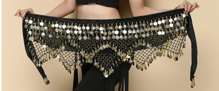 Pilvo šokių juosmens grandinėlė, klubų skara, koncertinis kutais puoštas klubų skara, juosmens grandinėlė, praktikos rankos skara, šokių apranga, išleistuvių apranga, juosmens skara