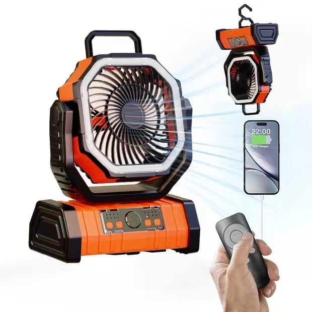 Matkaventilaator välistingimustes kasutatav ventilaatorivalgusti majapidamisventilaator mobiiltelefoni laadimise aare LED-valgusti topeltkonksuga matkaventilaator F6