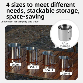 Mitmeotstarbeline roostevabast terasest kaasaskantav tassikomplekt matkamiseks, ronimiseks, matkamiseks, lauanõudeks, multifunktsionaalne 4-osaline veetass
