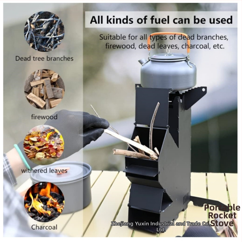 Преносима дървена мини ракетна печка на дърва за готвене в задния двор, барбекю на тераса