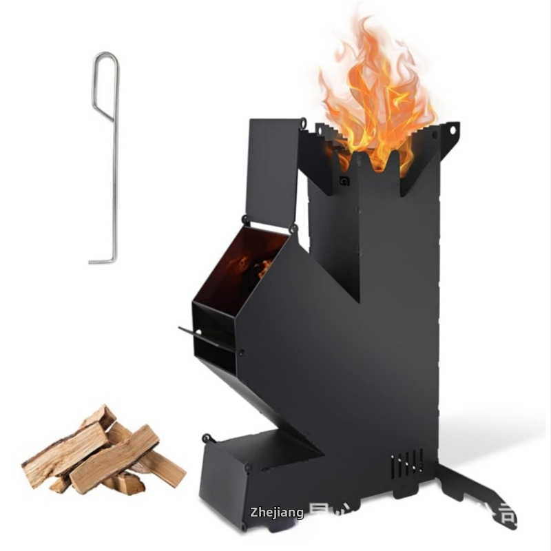Преносима дървена мини ракетна печка на дърва за готвене в задния двор, барбекю на тераса