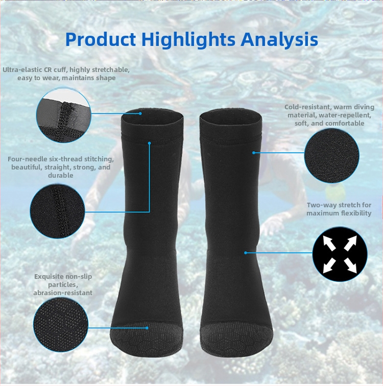 На склад плажни обувки, чорапи за гмуркане 3MM, топли чорапи за гмуркане с шнорхел, покривало за крака, студоустойчиви, устойчиви на тръни, неплъзгащи се зимни обувки за плуване и чорапи, защита на глезена