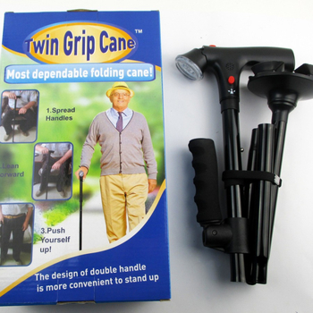 Kétkezes, riasztóval ellátott, öregembernek való mankó, alumínium ötvözetből készült, teleszkópos, összecsukható, LED-es világítású, négylábú öregembernek való mankó