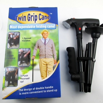 Kétkezes, riasztóval ellátott, öregembernek való mankó, alumínium ötvözetből készült, teleszkópos, összecsukható, LED-es világítású, négylábú öregembernek való mankó