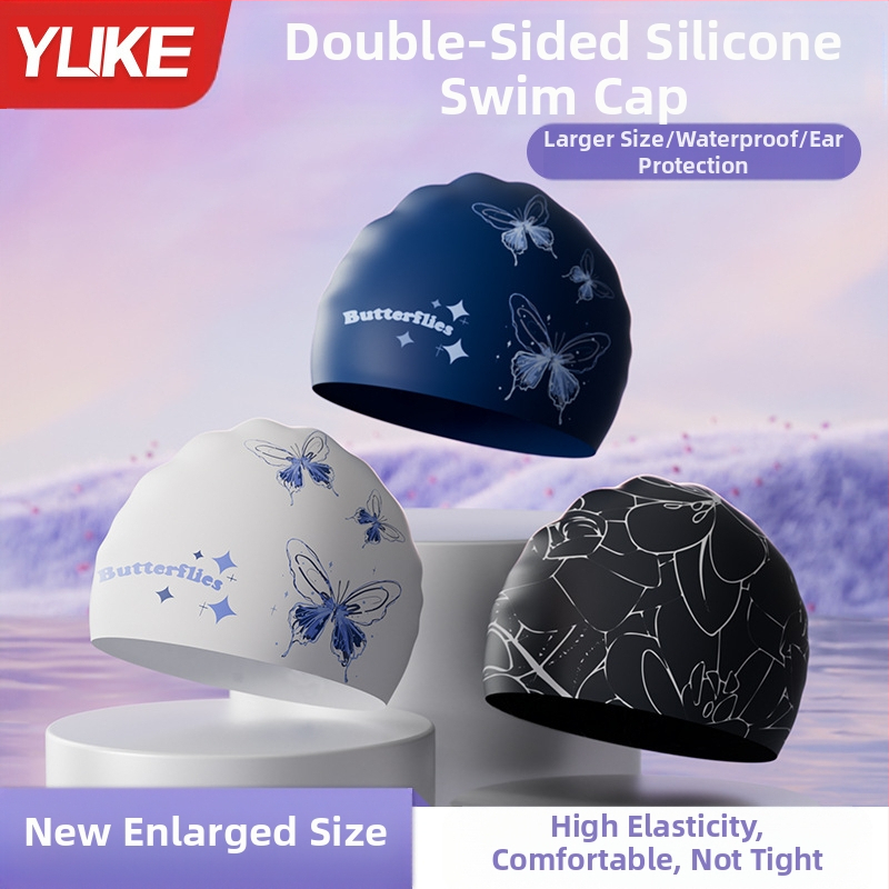Moteriška galvos silikoninė, vandeniui atspari, antichlorinė, ilgiems plaukams, plius dydžio, ausų apsauga, suaugusiems skirta, dvipusė, spausdinta, vyriška plaukimo kepuraitė