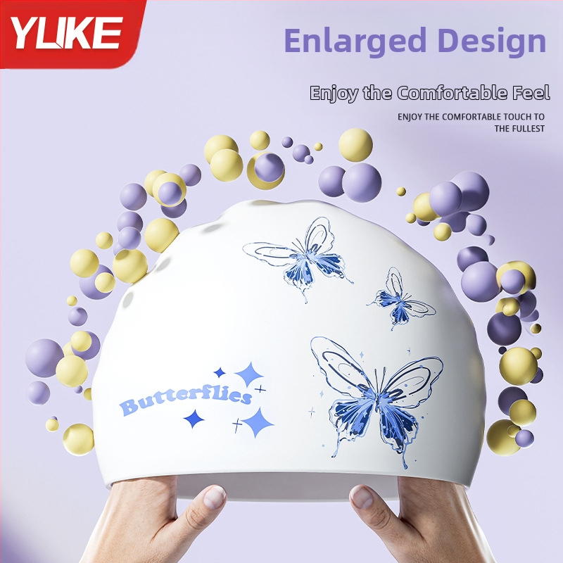 Силиконова шапка за плуване за жени, водоустойчива, антихлорна, за дълга коса, големи размери, защита за уши за възрастни мъже, двустранно принтирана шапка за плуване