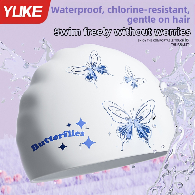 Силиконова шапка за плуване за жени, водоустойчива, антихлорна, за дълга коса, големи размери, защита за уши за възрастни мъже, двустранно принтирана шапка за плуване