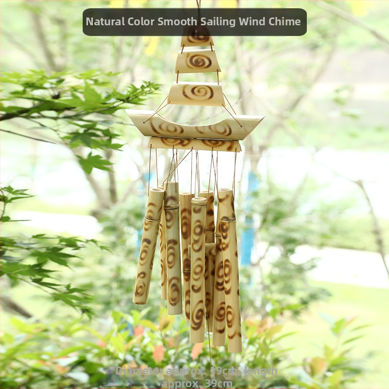 Китайски креативни бамбукови вятърни камбанки, висящи бамбукови камбанки, декорация, подарък, живописно място за открито, древен стил, бамбукови вятърни камбанки