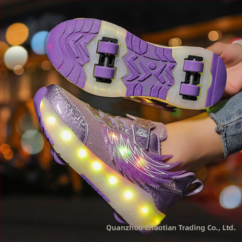 2025 m. nauji „heloo“ batai, keturračiai riedučių batai berniukams ir vaikams su ratukais, batai mergaitėms, čiuožimo batai su lemputėmis ant sparnų