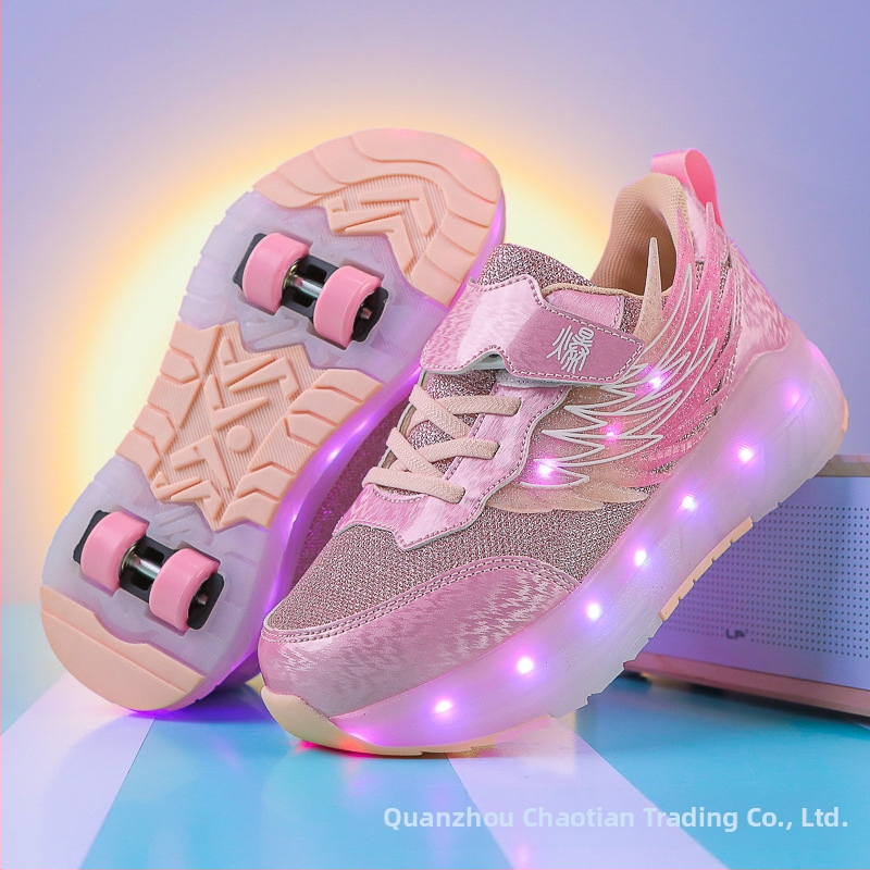 2025 m. nauji „heloo“ batai, keturračiai riedučių batai berniukams ir vaikams su ratukais, batai mergaitėms, čiuožimo batai su lemputėmis ant sparnų