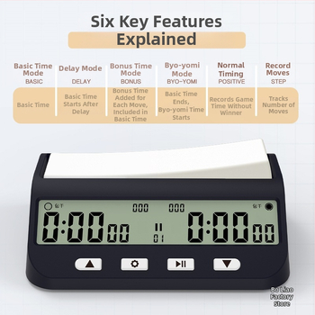 Žaidimo „Icono Chess Go“ specialus šachmatų laikrodis, laikmatis, šachmatų mokymo laikrodis, žingsnių skaičiavimo paketas, plius sekundės