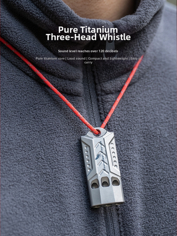 Σφυρίχτρα Biwei από καθαρό τιτάνιο τριών οπών για εξωτερική διάσωση έκτακτης ανάγκης με ιμάντα, φορητή, εξαιρετικά ελαφριά, δυνατή, αδιάβροχη, ανθεκτική στη διάβρωση