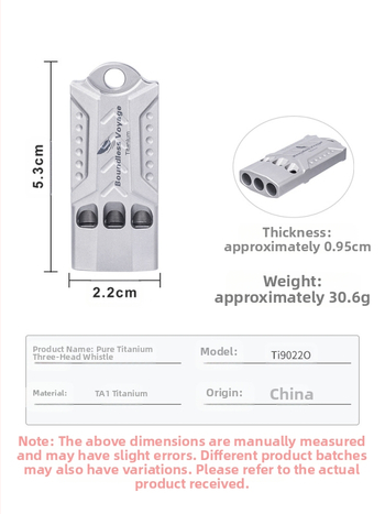 Σφυρίχτρα Biwei από καθαρό τιτάνιο τριών οπών για εξωτερική διάσωση έκτακτης ανάγκης με ιμάντα, φορητή, εξαιρετικά ελαφριά, δυνατή, αδιάβροχη, ανθεκτική στη διάβρωση