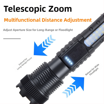 Νέος διασυνοριακός φακός εξωτερικού χώρου 118 με ισχυρό φως P50 με τηλεσκοπικό ζουμ και κλιπ υψηλής ισχύος για στυλό, κόκκινο και μπλε φλας, φακός A76