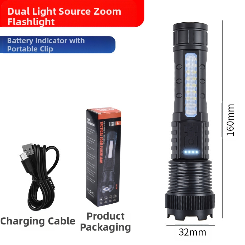 Határokon átnyúló új 118 kültéri erős fényű zseblámpa P50 teleszkópos zoom nagy teljesítményű tollcsipesz piros és kék vaku A76 zseblámpa