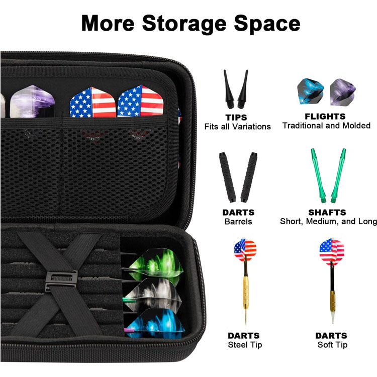 12 pakki multifunktsionaalset kvaliteetset EVA-st lihtsat moekat noolemängu hoiukotti noolemängu kastiga, lendavate siltidega