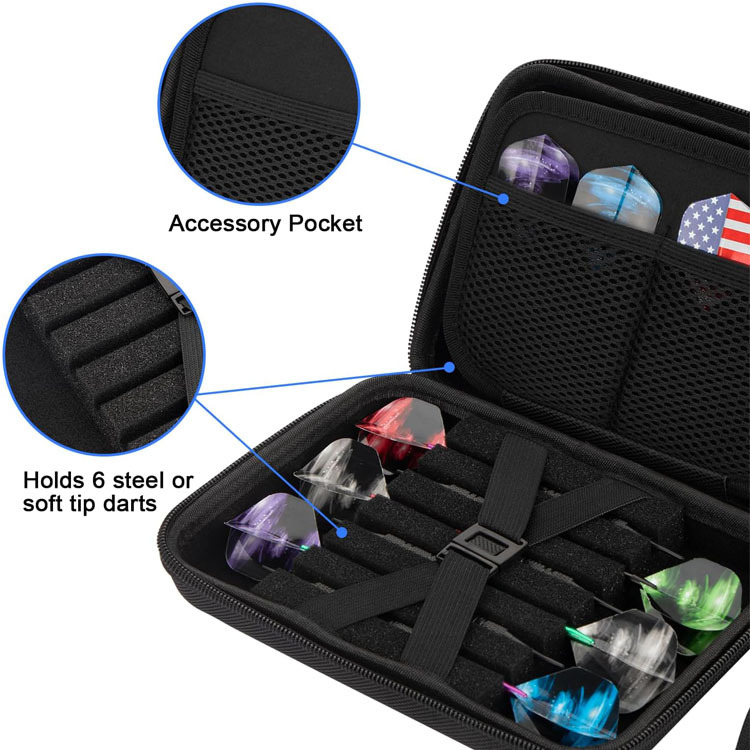 12 pakki multifunktsionaalset kvaliteetset EVA-st lihtsat moekat noolemängu hoiukotti noolemängu kastiga, lendavate siltidega