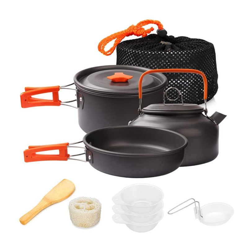 Kültéri edények, kültéri kemping vízforraló, piknik konyhai eszközök, serpenyőkészlet, fazék, piknik, multifunkciós vízforraló kombináció