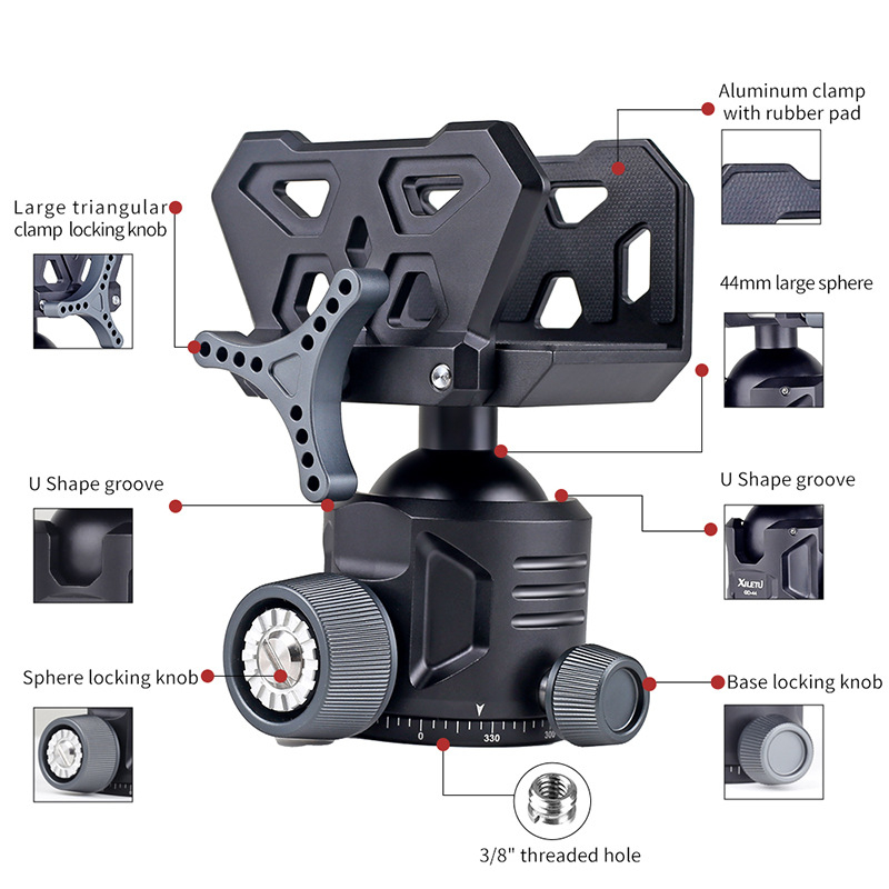 Fém nagy gömbátmérőjű gömb alakú bilincs tartókeret fotóállvány panorámafej állvány tartozékok