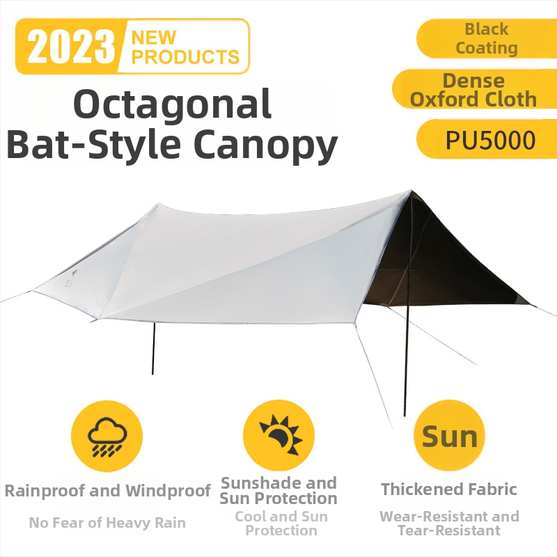 Kaheksanurkne must kummist varikatus õues telkimiseks Oxfordi riidest ülisuur päikesevari UV-kindel must kummist varikatusega telk