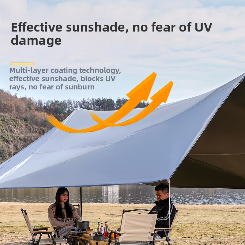 Осмоъгълен черен гумен сенник за къмпинг на открито, голям сенник от плат Оксфорд, устойчив на UV лъчи, черен гумен сенник