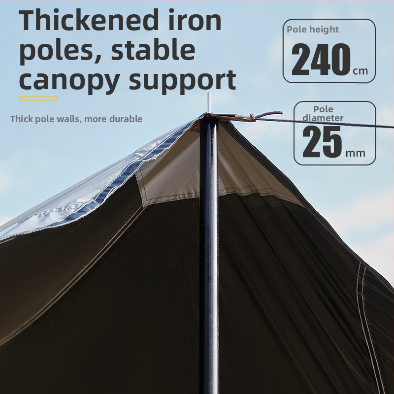 Осмоъгълен черен гумен сенник за къмпинг на открито, голям сенник от плат Оксфорд, устойчив на UV лъчи, черен гумен сенник
