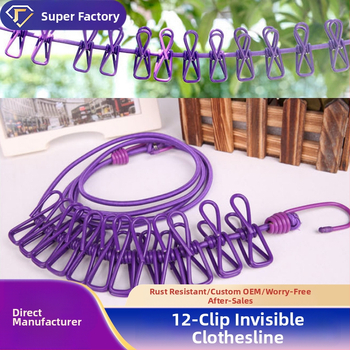 12 segtukų nematoma skalbinių virvė, montavimas patalpose be gręžimo, kelionės lauke, nešiojamas viešbučio džiovinimo įrankis, ištraukiama skalbinių virvė