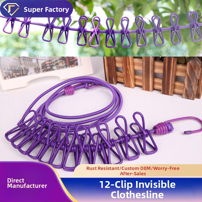 12 klipšu neredzama veļas aukla, iekštelpu uzstādīšana bez urbšanas, ceļošana ārpus telpām, viesnīcas pārnēsājamais žāvēšanas rīks, ievelkama veļas aukla