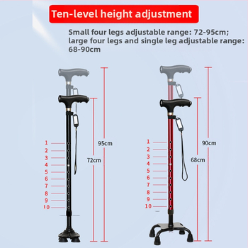 Csúszásgátló mankók időseknek, Négylábú mankók, Többfunkciós túrabotok lámpával, Határokon átnyúló nagykereskedelem, időseknek