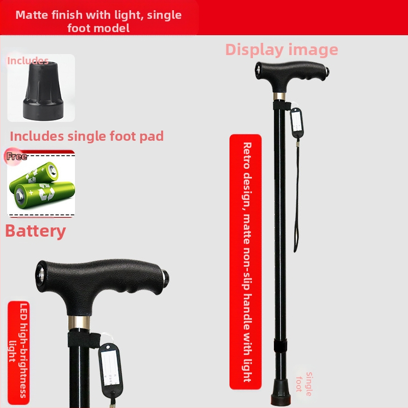 Csúszásgátló mankók időseknek, Négylábú mankók, Többfunkciós túrabotok lámpával, Határokon átnyúló nagykereskedelem, időseknek