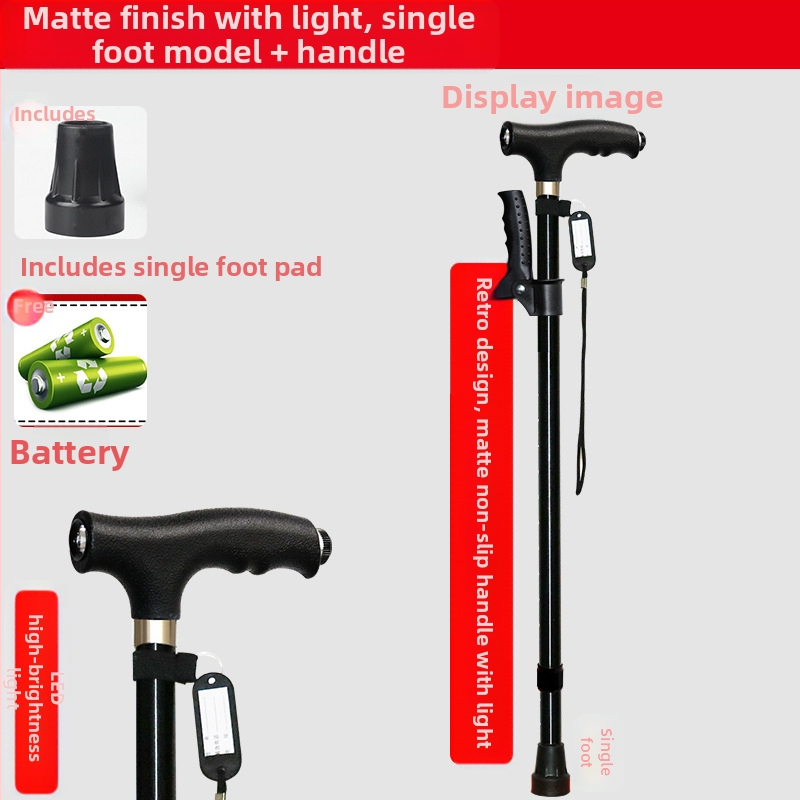 Csúszásgátló mankók időseknek, Négylábú mankók, Többfunkciós túrabotok lámpával, Határokon átnyúló nagykereskedelem, időseknek