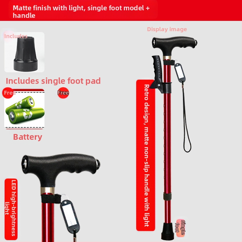 Csúszásgátló mankók időseknek, Négylábú mankók, Többfunkciós túrabotok lámpával, Határokon átnyúló nagykereskedelem, időseknek