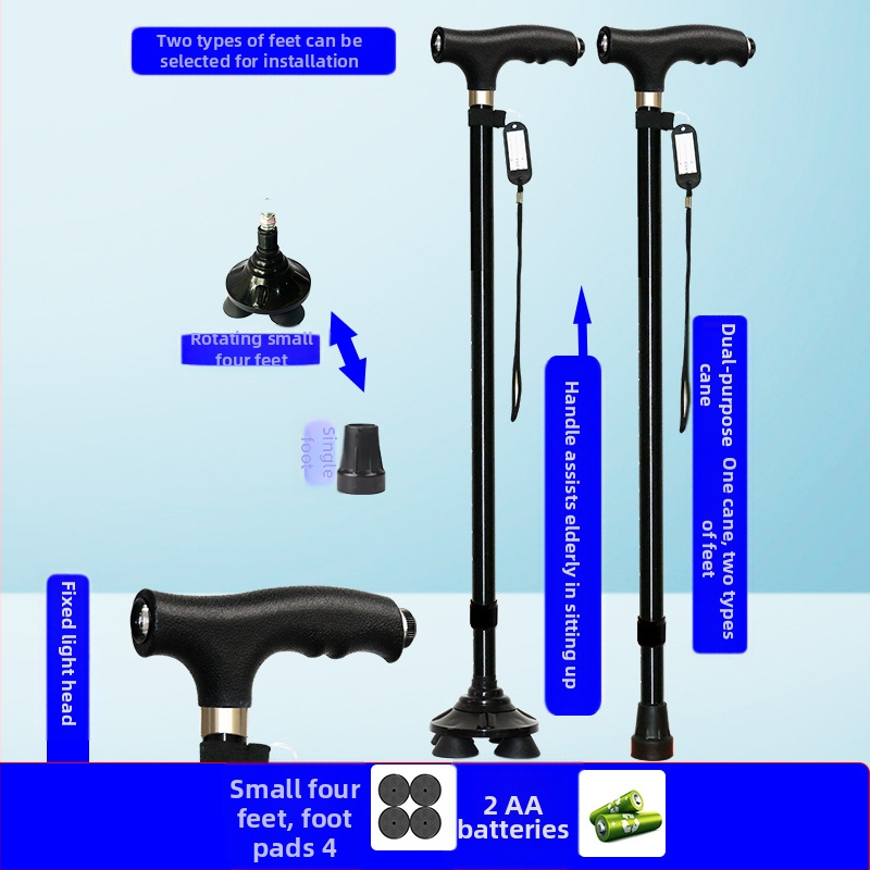 Csúszásgátló mankók időseknek, Négylábú mankók, Többfunkciós túrabotok lámpával, Határokon átnyúló nagykereskedelem, időseknek