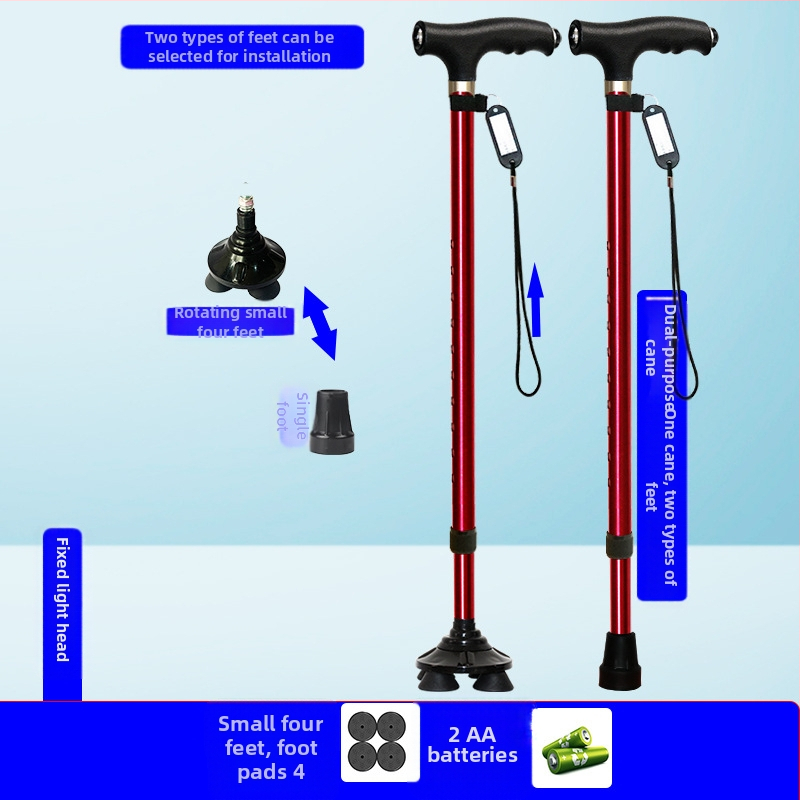 Csúszásgátló mankók időseknek, Négylábú mankók, Többfunkciós túrabotok lámpával, Határokon átnyúló nagykereskedelem, időseknek