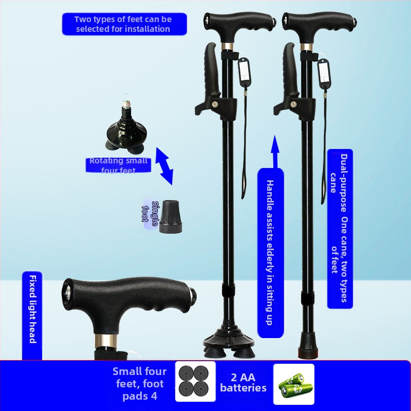 Csúszásgátló mankók időseknek, Négylábú mankók, Többfunkciós túrabotok lámpával, Határokon átnyúló nagykereskedelem, időseknek