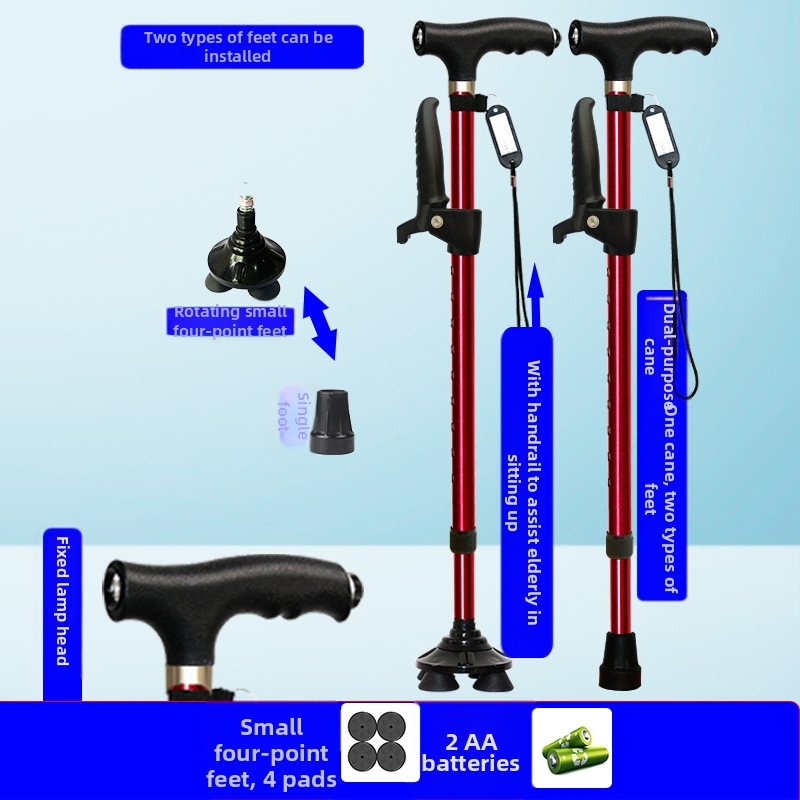 Csúszásgátló mankók időseknek, Négylábú mankók, Többfunkciós túrabotok lámpával, Határokon átnyúló nagykereskedelem, időseknek