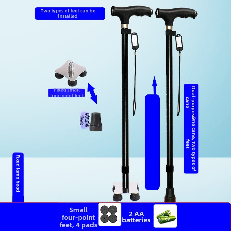 Csúszásgátló mankók időseknek, Négylábú mankók, Többfunkciós túrabotok lámpával, Határokon átnyúló nagykereskedelem, időseknek