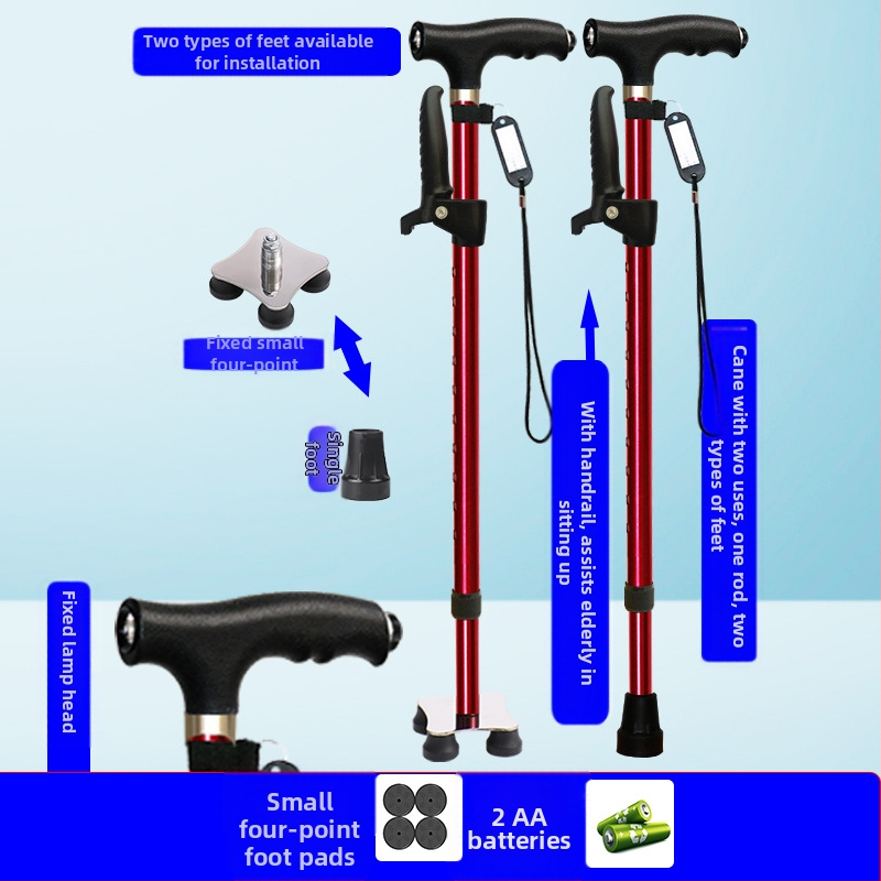 Csúszásgátló mankók időseknek, Négylábú mankók, Többfunkciós túrabotok lámpával, Határokon átnyúló nagykereskedelem, időseknek