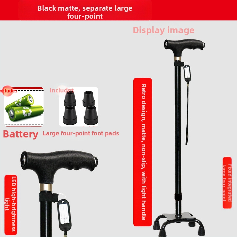 Csúszásgátló mankók időseknek, Négylábú mankók, Többfunkciós túrabotok lámpával, Határokon átnyúló nagykereskedelem, időseknek