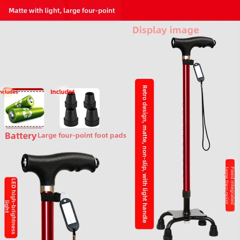 Csúszásgátló mankók időseknek, Négylábú mankók, Többfunkciós túrabotok lámpával, Határokon átnyúló nagykereskedelem, időseknek