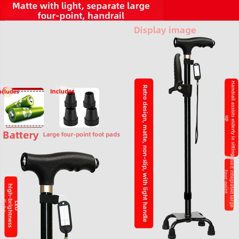 Csúszásgátló mankók időseknek, Négylábú mankók, Többfunkciós túrabotok lámpával, Határokon átnyúló nagykereskedelem, időseknek