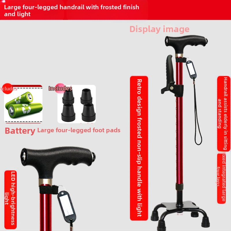 Csúszásgátló mankók időseknek, Négylábú mankók, Többfunkciós túrabotok lámpával, Határokon átnyúló nagykereskedelem, időseknek